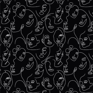 Jersey Tencel modal noir motif visages blancs 0880