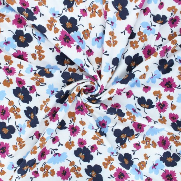 Jersey modal floral fond blanc