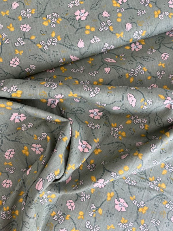 Popeline coton bio Flowers fond pastel