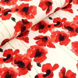 Jersey bio blanc cassé motif Coquelicots 0532