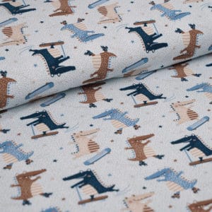 Jersey bio bleu – taupe  motif crocodiles 0532