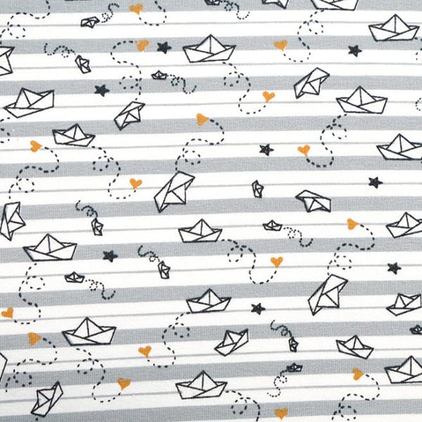 Jersey bio gris - blanc motif petits bateaux