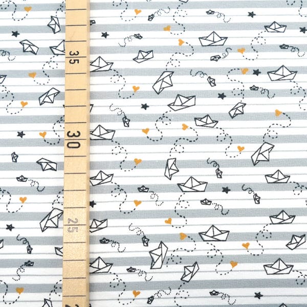 Jersey bio gris - blanc motif petits bateaux