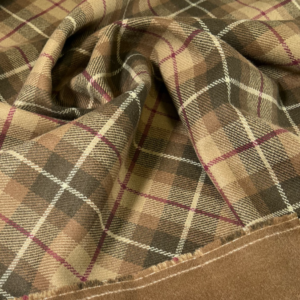 Sergé de laine motif tartan – uni camel – double face  – 100% laine 1875