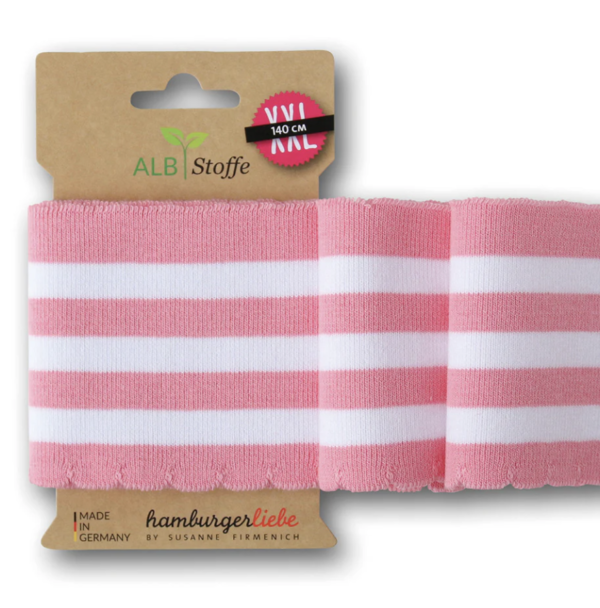 Bord côte Albstoffe festonné en coton bio rose et blanc