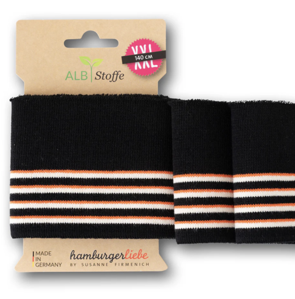 Bord côte Albstoffe en coton bio noir orange écru